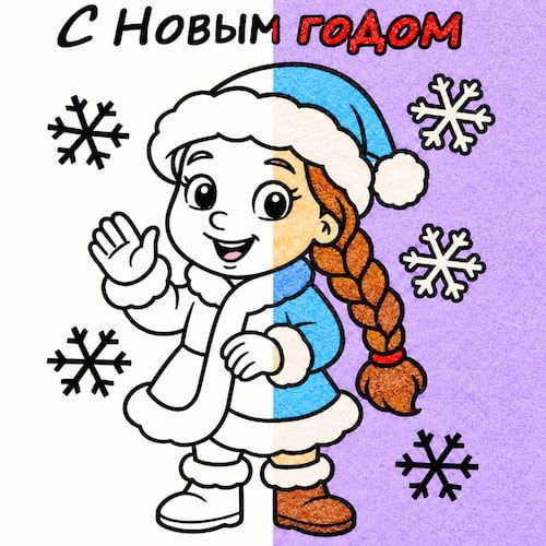 Трафарет Снегурочка №3 А5 для рисования песком | Кидстейшн